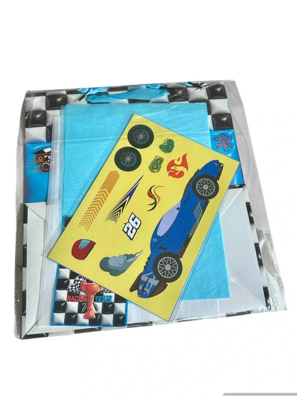 Happy Birthday Racing Gift Bag with Blue Tissue